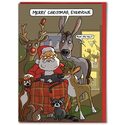 Image of Brainbox Candy Hilariously Funny Christmas Cards &#039;Fuck You All&#039; Rude Cheeky Xmas Card For Him Her Men Women Partner Friend