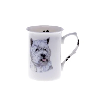 Image of (BB65) Personalised with Any Name Bone China Beaker Mug Cup Westie Single Pawprints Hand Decorated to Order