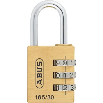 Image of ABUS combination lock 165/30 individually adjustable 3 digit code for bags and suitcases brass body with steel shackle security level