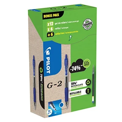 Image of Pilot Greenpack G 2 Gel, 0.7mm, Blue, 12 Pens and Refills, WLT556183
