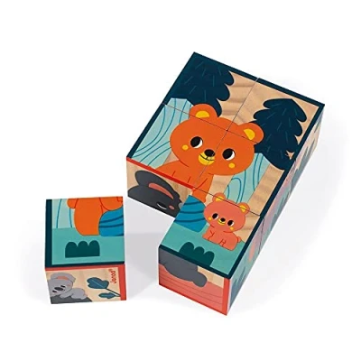 Image of Janod Childrens Wooden Blocks Animals Puzzle Early Learning and Years Toy Educational Game WWF Partnership FSC certified Suitable for children from the age of 1 J08622