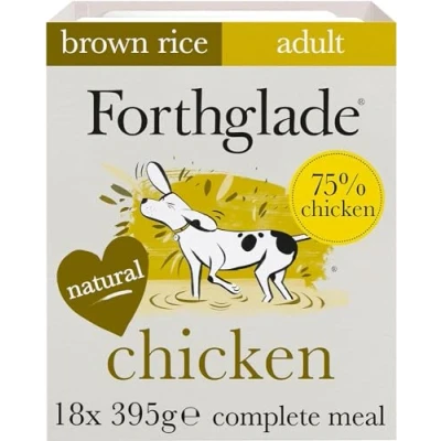 Image of Forthglade Wet Dog Food (12 x 395g Trays) Adult 1 year +, Chicken with Vegetables &amp; Brown Rice, Wholegrain Stomach Sensitive Trays, Complete Hypoallergenic