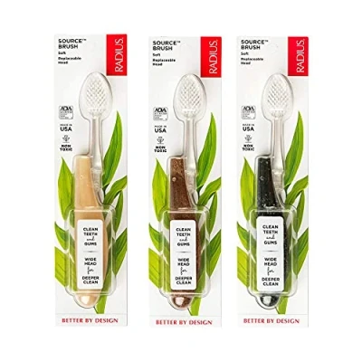 Image of Radius Toothbrush Source Brush Soft Assorted Handles 3 Count BPA Free and ADA Accepted Designed to Improve Gum Health Reduce The Risk of Disease