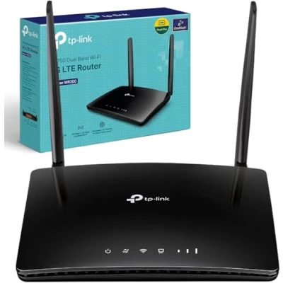 Image of TP Link AC750 Dual Band 4G LTE Router, SIM Slot Unlocked, WAN/LAN port, Removable Wi Fi Antennas, Compatible with FDD and TDD LTE, No Configuration Required, UK Plug, Black (Archer MR200)