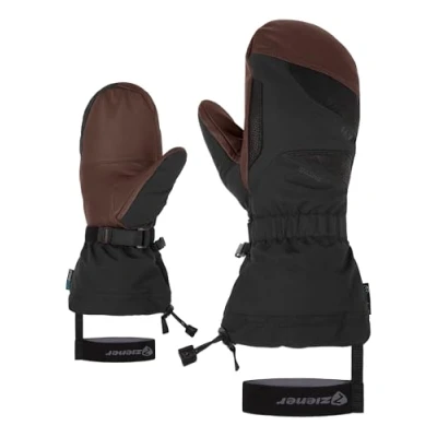 Image of Ziener GAIKUS Adult Ski Mitten/Winter Sports Waterproof, Long Cuff, Wool, Black, Dark Brown, 7.5