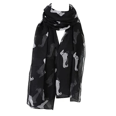 Image of London Scarfs Ladies Women s Dachshund Sausage Dog Scarves of Cute Animal Print Oversize Long Scarf Wrap Shawl (Black)