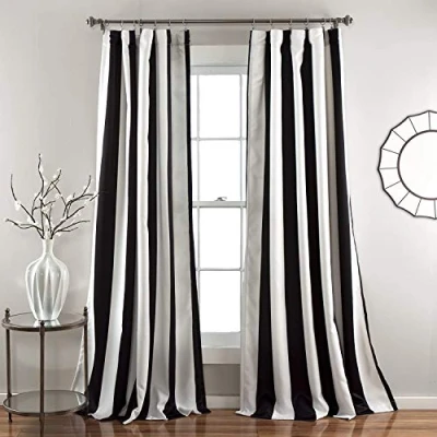 Image of Lush Decor, Black Wilbur Stripe Room Darkening Window Curtain Panel Pair, 108&quot; x 52&quot;, 108 in L