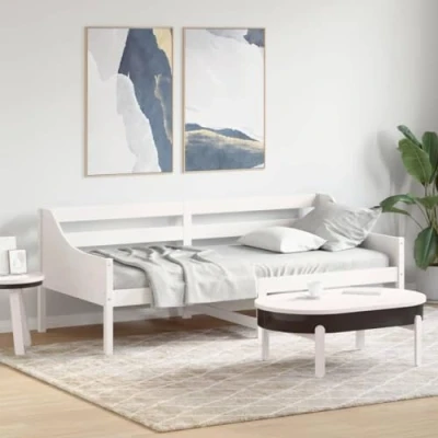 Image of vidaXL Day Bed, 90x200 cm, White Versatile Solid Pine Wood Daybed with Slatted Base, Comfortable Backrest, and Extra Storage Space