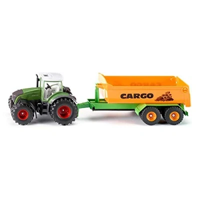 Image of siku 1989, Fendt with Hooklift trailer and Carriage, 1:50, Metal/Plastic, Green, Fully functional skip