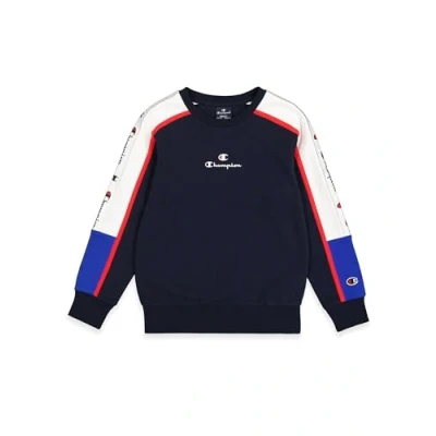 Image of Champion Retro Sport Crewneck Unisex Sweatshirt for kids, Size: 15 16y, New navy/white/red/bai