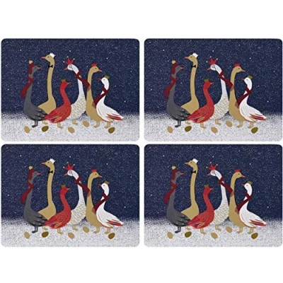 Image of Portmeirion Home &amp; Gifts X0010648946 Geese Placemats S/4 (s) Boxed Set, Blue/Gold