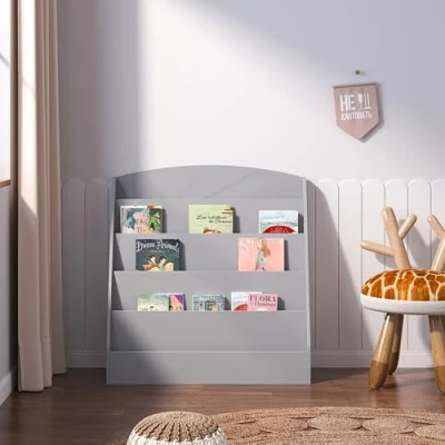 Image of Duffy Children Kids Bookcase Storage Bookshelf Toy Shelf Display Rack Organizer Holder with 5 Shelves (Grey)
