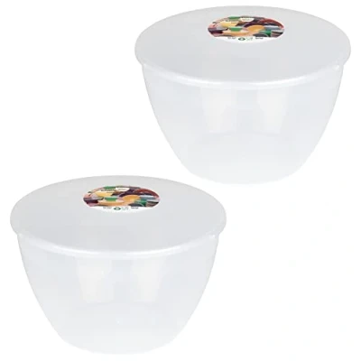 Image of 3 Pint Pudding Basin and Lid Pack of 2 Plastic Basins 1.7lt (3pt) Large Size Food Safe Steaming Bowls Clear