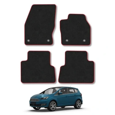 Image of Car Mats Compatible with Ford C Max (2015 2021) Tailored Fit Red Carpet Floor Set Accessory Custom 4 Pieces Anti Slip Backing &amp; Binding Trim Edge