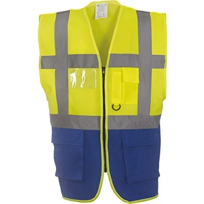 Image of Yoko Men&#039;s Yk002/Hvw801 Multi Functional Executive Hi Vis Waistcoat Royal/Yellow, X Large