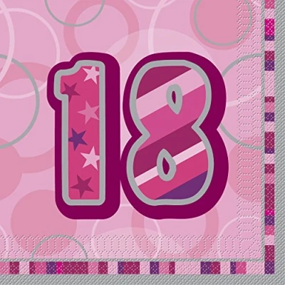 Image of Unique Party 28438 Glitz Pink 18th Birthday Paper Napkins, Pack of 16