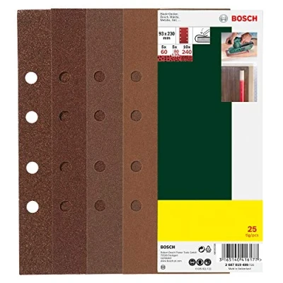 Image of Bosch 25 Sanding Sheet Set for Orbital Sanders, 60 240 Grit, 93x230mm