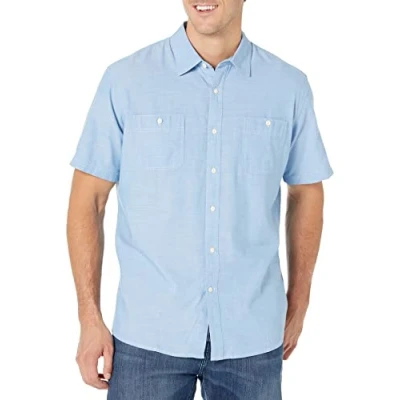 Image of Amazon Essentials Men&#039;s Regular Fit Short Sleeved Chambray Shirt, Light Blue, XL