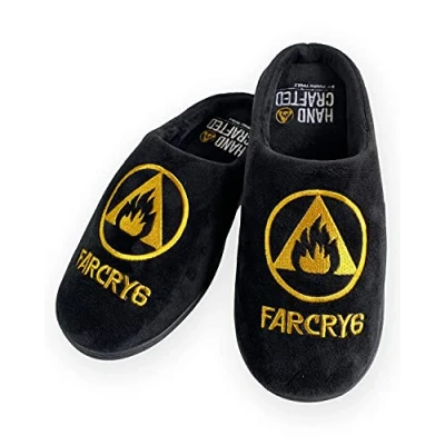 Image of Groovy UK Adult Farcry6 Logo Mule Slippers, 8 10 Size, Black/Yellow