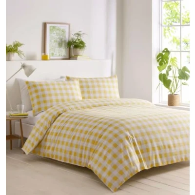 Image of Gingham Duvet Sets Check Bedding Quilt Cover Pillow Cases (Yellow, King)