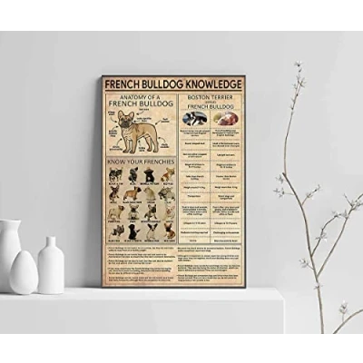 Image of French Bulldog Knowledge Wall Art Poster Vintage Dog Home Decor Metal Tin Sign 6x8 inches