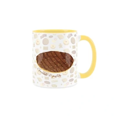 Image of Purely Home Chocolate Digestive Ceramic Mug Novelty British Biscuits/Cookie Print Tea Coffee Gift/Present Yellow