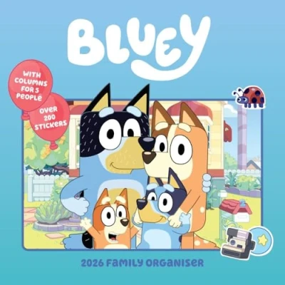 Image of 2026 FAMILY ORGANISER BLUEY 5 COLUMN MONTH TO VIEW SQUARE WALL CALENDAR OFFICIAL PRODUCT