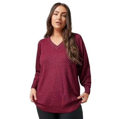 Image of EVANS Curve Burgundy Metallic Knitted Jumper Women&#039;s Plus Size