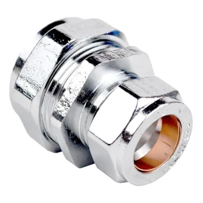 Image of 22mm x 15mm Chrome Reducing Couplings (Known as Pipe Fittings/reducing Coupling/Chrome Pipe/Pipe connectors/Chrome Compression Fittings)