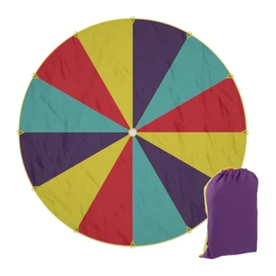 Image of Relaxdays Rainbow Swing Cloth, for Kids, Ø 600 cm, 12 Handles, Bag, Outdoor Play, Garden, Cooperative Game, Colourful, Polyester