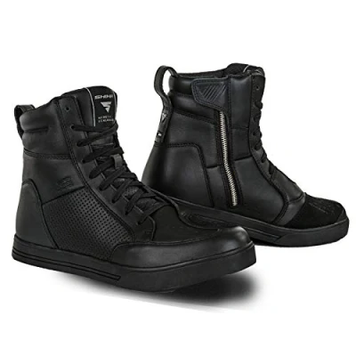 Image of SHIMA Blake Motorcycle Shoes for men Leather, Breathable, Reinforced Street Riding with Side Zipper, Ankle Support, Anti Slip Sole, Gear Pad (Black, 10,5)