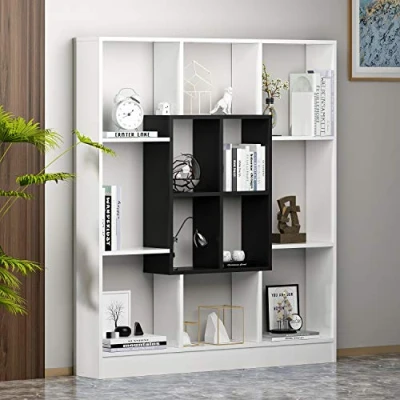 Image of HOMIDEA MARS Bookcase Bookshelf Shelving Unit room Divider for living or office in modern design (White/Black)