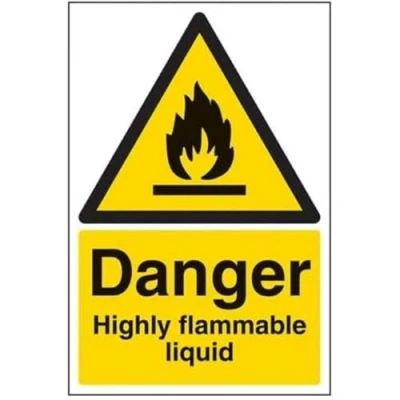 Image of V Safety Danger, Highly Flammable Liquid Warning Sign 200mm x 300mm Self Adhesive Vinyl