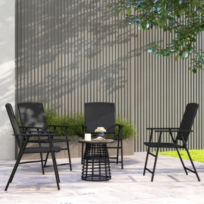 Image of Outsunny 4pcs Rattan Chair Garden Furniture Wicker Foldable Steel Frame for Poolside Garden, Black