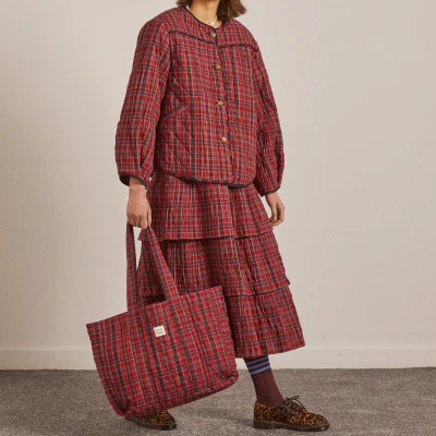 Image of Damson Madder Checked Cotton Reversible Tote Bag