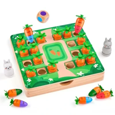 Image of Carrot Memory Chess Game, 4 Year Old Board Games, Montessori Wooden Set, Preschool Learning Educational Toys Kids Family Gathering Travel Birthday Gifts for 3 5 6 7 8 Olds Boys Girls