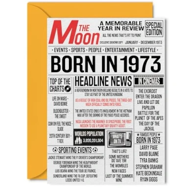 Image of 51st Birthday Cards for Women Men Born In 1973 Newspaper Happy 51 Card Dad Mum Aunt Uncle Vintage Retro Back 1973, 5x7 Inch Fifty One First Bday Greeting