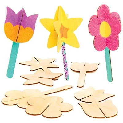 Image of Baker Ross AT448 Wooden 3D Flower Blanks, Ideal for Kids Arts and Craft Project (8 Pack), 1.5 cm*26.0 cm*20.0 cm