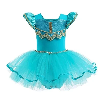 Image of Lito Angels Princess Jasmine Ballerina Costume Ballet Leotard with Tutu Dress for Kids Girls, Fancy Dance Wear Outfit Age 5 6 Years, Teal (Tag Number 120)