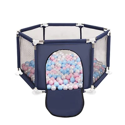 Image of Selonis Hexagon 6 Side Play Pen with 900 Balls, Blue:Babyblue/Powder Pink/Pearl