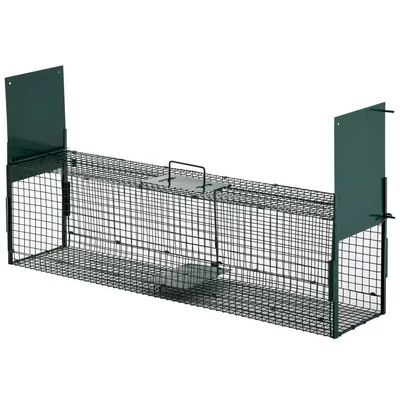 Image of PawHut Two Door Cage Live Trap for Small Animals Raccoon Mice Dark Green