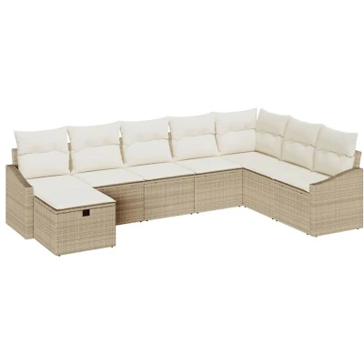 Image of vidaXL 8 Piece Garden Sofa Set with Cushions Beige Poly Rattan