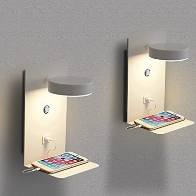 Image of 2 Pack LED Wall Lights with USB Charging Port, Touch Dimmable Reading Lamp Mount, 12W Indoor White Plug, 350 Rotating Bedroom Bedside Light, For Living Room Hotel