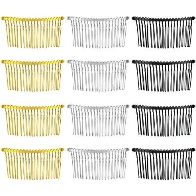 Image of Frcolor 12pcs 20 Teeth Hair Combs Metal Wire Clip Side Combs(Golden White Black)