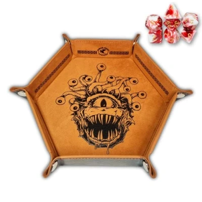 Image of Power Beast Dungeon Beholder Dice Rolling Mat, Tray + Set D&amp;D Polyhedral DND 7pcs, Dungeons and Dragons, Master, RPG.