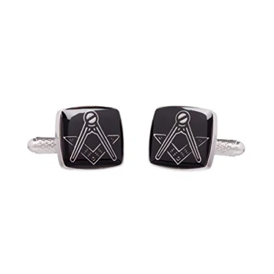 Image of Masonic Black Square &amp; Compass Silver Coloured Cufflinks In Onyx Art Box(Size: One Size)