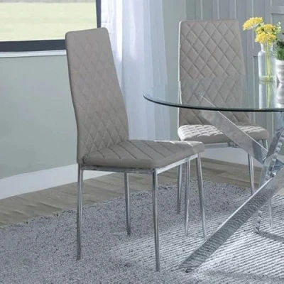 Image of Set of 2 Novato Beige Faux Leather Dining Chair with Chrome Legs