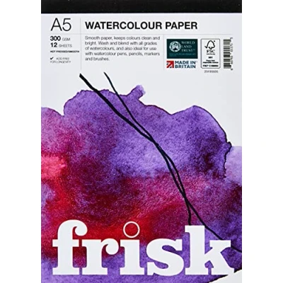 Image of Frisk Watercolour Paper Pad 300gsm Hot Pressed/Smooth 12sheets A5, White