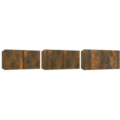 Image of vidaXL 3 Piece Hanging TV Cabinet Set Smoked Oak 60x30x30 cm