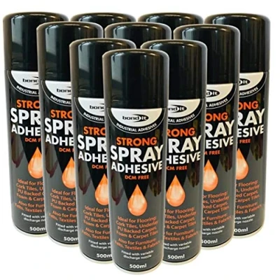 Image of Bond it Spray Contact Adhesive Super Strong Carpet Tiles Underlay Glue 500ml x12 Tins